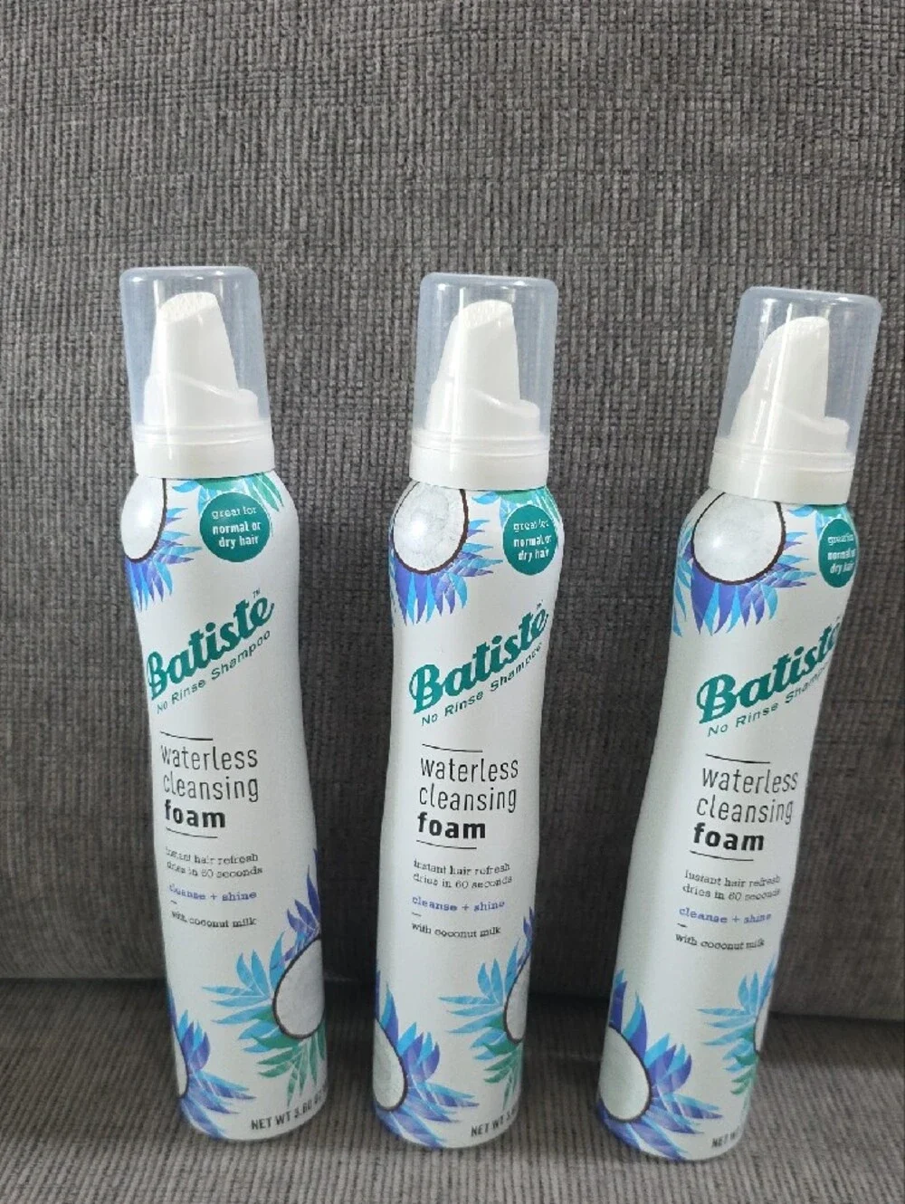 Batiste Waterless Cleansing Foam, 3 Bottles, New, 3.6oz. Each.